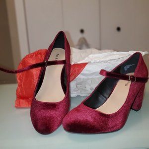 Velvet platform Mary Janes